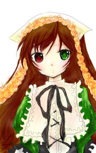 Rating: Safe Score: 0 Tags: 1girl brown_hair dress frills green_dress green_eyes hat head_scarf heterochromia image long_hair long_sleeves looking_at_viewer red_eyes simple_background solo suiseiseki upper_body very_long_hair white_background User: admin