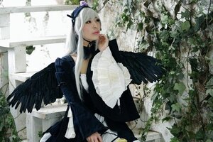 Rating: Safe Score: 0 Tags: 1girl angel_wings bangs black_wings dress feathered_wings feathers gothic_lolita lips long_hair long_sleeves ribbon solo suigintou wings User: admin