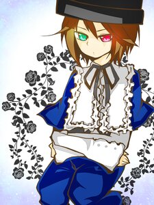 Rating: Safe Score: 0 Tags: 1boy brown_hair capelet flower frills green_eyes hat heterochromia image long_sleeves looking_at_viewer red_eyes ribbon rose short_hair solo souseiseki top_hat User: admin