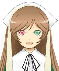 Rating: Safe Score: 0 Tags: 1girl :d brown_hair green_eyes head_scarf heterochromia image long_hair looking_at_viewer neck_ribbon open_mouth red_eyes ribbon simple_background smile solo striped suiseiseki upper_body vertical_stripes User: admin