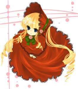 Rating: Safe Score: 0 Tags: 1girl blonde_hair blue_eyes bonnet bow bowtie chain dress flower full_body green_bow green_neckwear image long_hair long_sleeves looking_at_viewer red_dress rose shinku solo twintails very_long_hair User: admin