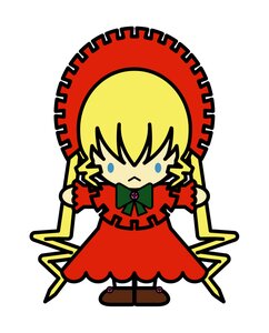 Rating: Safe Score: 0 Tags: 1girl blonde_hair bow chibi dress image shinku solo standing white_background User: admin