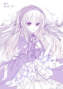 Rating: Safe Score: 0 Tags: 1girl dress eyebrows_visible_through_hair feathered_wings flower frilled_sleeves frills hairband image long_hair long_sleeves looking_at_viewer monochrome ribbon solo suigintou very_long_hair wide_sleeves wings User: admin