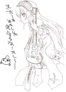 Rating: Safe Score: 0 Tags: 1girl boots dress electric_guitar greyscale guitar hairband image instrument long_hair long_sleeves monochrome sketch solo striped suigintou very_long_hair white_background User: admin