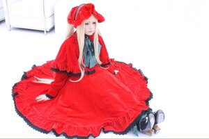 Rating: Safe Score: 0 Tags: 1girl blonde_hair closed_mouth dress full_body long_hair long_sleeves red_dress red_headwear shinku sitting solo User: admin