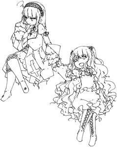 Rating: Safe Score: 0 Tags: 2girls boots cross-laced_footwear dress greyscale hairband image kirakishou knee_boots long_hair long_sleeves monochrome multiple_girls open_mouth pair sitting suigintou very_long_hair User: admin