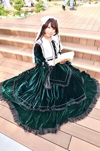 Rating: Safe Score: 0 Tags: 1girl apron brown_hair dress frills green_dress green_eyes maid multiple_girls outdoors smile solo suiseiseki wooden_floor User: admin