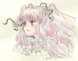 Rating: Safe Score: 0 Tags: 1girl blush flower hair_flower hair_ornament image kirakishou long_hair pink_hair profile rose smile solo traditional_media two_side_up watercolor_(medium) User: admin