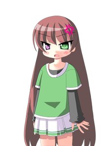 Rating: Safe Score: 0 Tags: 1girl anger_vein angry bangs blush brown_hair cowboy_shot fang green_eyes green_shirt image long_hair long_sleeves open_mouth pleated_skirt shirt simple_background skirt solo standing striped suiseiseki very_long_hair white_background white_skirt User: admin
