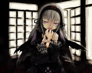 Rating: Safe Score: 0 Tags: 1girl black_dress dress frilled_sleeves frills hairband image long_hair long_sleeves looking_at_viewer pink_eyes rose solo suigintou tongue tongue_out wings User: admin