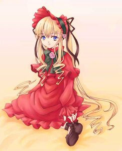 Rating: Safe Score: 0 Tags: 1girl blonde_hair blue_eyes bonnet bow bowtie capelet dress drill_hair expressionless flower full_body image koizumi_rei long_hair long_sleeves looking_at_viewer red_dress rose rozen_maiden shinku shoes sidelocks simple_background sitting solo twintails very_long_hair yellow_background User: admin