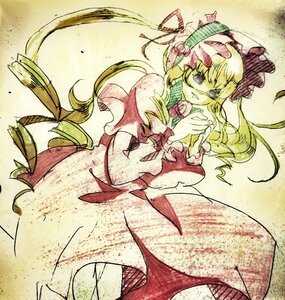 Rating: Safe Score: 0 Tags: 1girl blonde_hair dress flower frills hat image long_hair ribbon rose shinku solo traditional_media User: admin