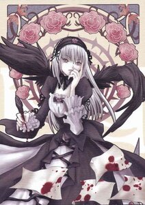 Rating: Safe Score: 0 Tags: 1girl black_wings blood dress flower frills hairband image long_hair long_sleeves pink_eyes pink_flower rose solo suigintou traditional_media weapon wings User: admin