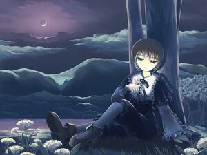Rating: Safe Score: 0 Tags: 1girl against_tree boots bow bug butterfly butterfly_on_hand cloud commentary_request crescent_moon dress flower full_moon heterochromia image lake long_sleeves moon moonlight mountain night night_sky outdoors pantyhose ranranloo red_eyes ribbon rozen_maiden shoes short_hair sitting sky solo souseiseki tree water User: admin
