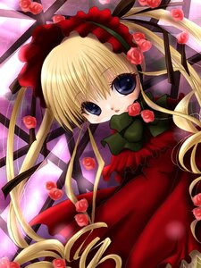 Rating: Safe Score: 0 Tags: 1girl blonde_hair blue_eyes bow cup dress flower food fruit image long_hair looking_at_viewer red_dress rose shinku solo strawberry twintails User: admin