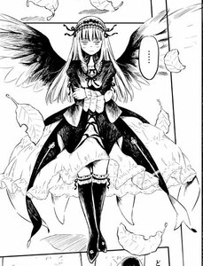 Rating: Safe Score: 0 Tags: ... 1girl boots comic dress feathered_wings feathers flower frills greyscale hairband high_heel_boots image lolita_hairband long_hair long_sleeves looking_at_viewer monochrome solo spoken_ellipsis suigintou wings User: admin