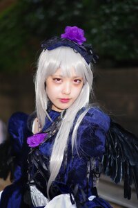 Rating: Safe Score: 0 Tags: 1girl bangs blurry_background closed_mouth dress flower gothic_lolita hair_ornament lips lolita_fashion long_hair long_sleeves looking_at_viewer makeup red_eyes silver_hair solo suigintou upper_body wings User: admin