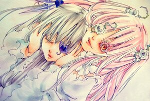 Rating: Safe Score: 0 Tags: 2girls barasuishou eyepatch flower hair_flower hair_ornament image kirakishou lips long_hair multiple_girls pair pink_hair rose traditional_media watercolor_(medium) User: admin