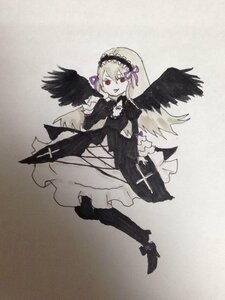 Rating: Safe Score: 0 Tags: 1girl auto_tagged black_wings dress feathered_wings feathers frills hairband image long_hair long_sleeves red_eyes smile solo suigintou wings User: admin