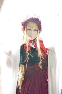 Rating: Safe Score: 0 Tags: 1girl bangs blonde_hair blue_eyes bonnet curtains dress long_hair long_sleeves looking_at_viewer red_dress shinku solo User: admin