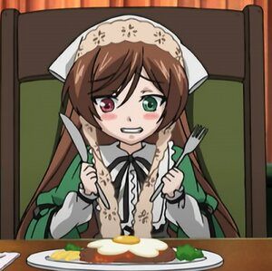 Rating: Safe Score: 0 Tags: 1girl blush brown_hair eating food fork green_eyes head_scarf heterochromia holding image long_hair long_sleeves plate red_eyes rice solo suiseiseki table User: admin