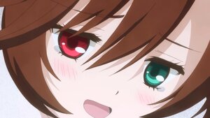 Rating: Safe Score: 0 Tags: 1girl blush brown_hair close-up eyebrows_visible_through_hair face hair_between_eyes image looking_at_viewer open_mouth red_eyes simple_background smile solo suiseiseki User: admin