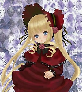 Rating: Safe Score: 0 Tags: 1girl blonde_hair blue_eyes blush bonnet bow bowtie dress flower image long_hair long_sleeves looking_at_viewer red_dress rose shinku sidelocks solo twintails User: admin