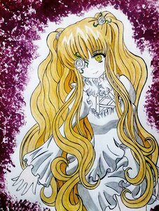 Rating: Safe Score: 0 Tags: 1girl blonde_hair dress flower frills hair_ornament image kirakishou long_hair rose smile solo traditional_media two_side_up very_long_hair yellow_eyes User: admin