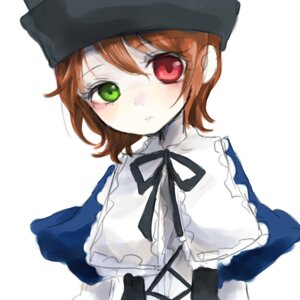 Rating: Safe Score: 0 Tags: 1girl black_headwear black_ribbon blush brown_hair green_eyes hat image long_sleeves looking_at_viewer neck_ribbon red_eyes ribbon shirt short_hair simple_background solo souseiseki striped upper_body white_background User: admin