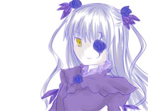 Rating: Safe Score: 0 Tags: 1girl barasuishou blue_flower blue_rose dress eyepatch flower hair_ribbon image long_hair monochrome ribbon rose simple_background smile solo striped two_side_up vertical_stripes yellow_eyes User: admin