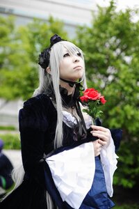 Rating: Safe Score: 0 Tags: 1girl black_dress blurry blurry_background depth_of_field dress flower frills gothic_lolita lips lolita_fashion lolita_hairband long_hair long_sleeves outdoors photo rose solo suigintou User: admin