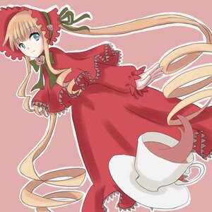 Rating: Safe Score: 0 Tags: 1girl blonde_hair blue_eyes bonnet bow bowtie capelet dress drill_hair flower full_body green_bow image long_hair long_sleeves looking_at_viewer pink_rose red_capelet red_dress rose shinku simple_background solo standing twintails very_long_hair User: admin
