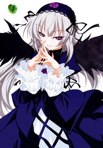 Rating: Safe Score: 0 Tags: 1girl black_wings dress flower frilled_sleeves frills hairband image lolita_fashion lolita_hairband long_hair long_sleeves looking_at_viewer pink_eyes ribbon rose silver_hair simple_background smile solo suigintou white_background wings User: admin