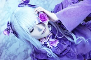 Rating: Safe Score: 0 Tags: 1boy barasuishou blurry closed_eyes depth_of_field flower hair_ornament long_hair purple_flower purple_rose rose solo User: admin