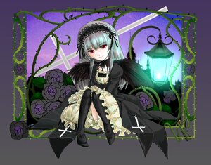 Rating: Safe Score: 0 Tags: 1girl black_dress dress flower frills gothic_lolita hairband image lolita_fashion lolita_hairband long_hair long_sleeves looking_at_viewer plant red_eyes rose silver_hair sitting smile solo suigintou vines wings User: admin