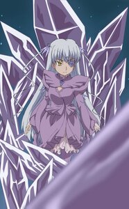 Rating: Safe Score: 0 Tags: 1girl barasuishou breasts crystal dress eyepatch image long_hair long_sleeves looking_at_viewer purple_dress ribbon silver_hair smile solo standing very_long_hair yellow_eyes User: admin