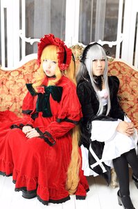 Rating: Safe Score: 0 Tags: 2girls blonde_hair blue_eyes bow dress lips long_hair multiple_cosplay multiple_girls red_dress shinku silver_hair sitting tagme User: admin