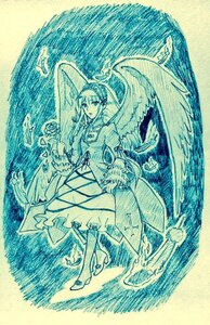 Rating: Safe Score: 0 Tags: 1girl bangs blue_theme boots dress full_body hair_ornament image long_sleeves looking_at_viewer monochrome solo standing suigintou traditional_media wings User: admin