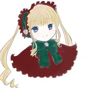 Rating: Safe Score: 0 Tags: 1girl auto_tagged blonde_hair blue_eyes blush bow bowtie capelet dress drill_hair flower green_bow image long_hair looking_at_viewer rose shinku sidelocks simple_background solo striped twintails white_background User: admin