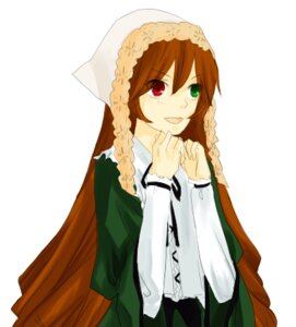 Rating: Safe Score: 0 Tags: 1girl :d brown_hair dress frills green_dress green_eyes head_scarf heterochromia image long_hair long_sleeves looking_at_viewer open_mouth red_eyes simple_background smile solo suiseiseki tongue tongue_out very_long_hair white_background User: admin