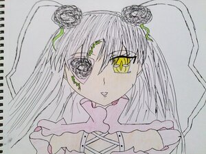 Rating: Safe Score: 0 Tags: 1girl bangs eyebrows_visible_through_hair flower hair_ornament image kirakishou long_hair looking_at_viewer photo rose simple_background solo traditional_media yellow_eyes User: admin