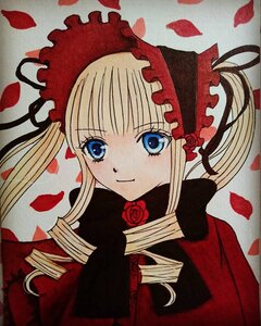 Rating: Safe Score: 0 Tags: 1girl blonde_hair blue_eyes blush drill_hair flower image long_hair looking_at_viewer marker_(medium) petals red_flower red_rose rose rose_petals shinku sidelocks smile solo traditional_media twintails upper_body User: admin