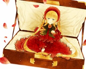Rating: Safe Score: 0 Tags: 1girl blonde_hair blue_eyes blush bonnet cup curtains dress flower image long_hair petals rose shinku sitting solo twintails very_long_hair User: admin