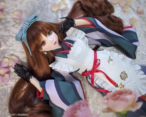 Rating: Safe Score: 0 Tags: 1girl black_gloves blurry blurry_background blurry_foreground bow brown_hair depth_of_field doll earrings gloves green_eyes hair_bow heterochromia japanese_clothes jewelry lips long_hair lying on_back photo solo suiseiseki watermark User: admin
