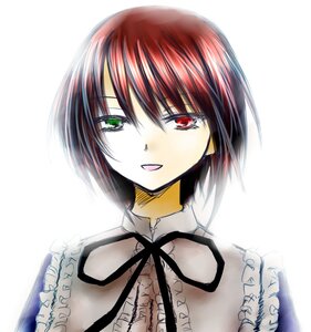 Rating: Safe Score: 0 Tags: 1girl auto_tagged black_neckwear black_ribbon eyebrows_visible_through_hair frills green_eyes heterochromia image looking_at_viewer open_mouth red_eyes red_hair ribbon short_hair simple_background smile solo souseiseki striped upper_body white_background User: admin