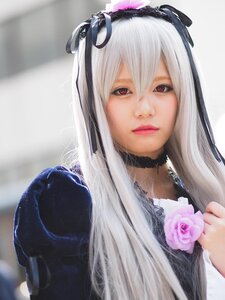 Rating: Safe Score: 0 Tags: 1girl black_ribbon choker closed_mouth flower gothic_lolita hairband lips lolita_fashion long_hair looking_at_viewer photo pink_flower pink_rose red_eyes ribbon rose solo suigintou User: admin