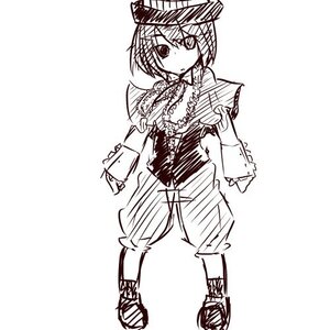 Rating: Safe Score: 0 Tags: 1girl blush capelet full_body greyscale hat image long_sleeves monochrome shoes short_hair sketch solo souseiseki standing white_background User: admin