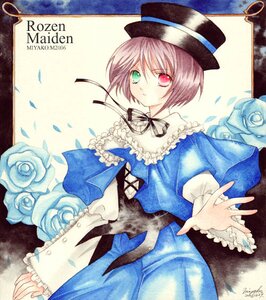 Rating: Safe Score: 0 Tags: 1girl artist_name blue_dress blue_flower blue_rose dress flower frills green_eyes hat heterochromia image long_sleeves looking_at_viewer marker_(medium) red_eyes ribbon rose short_hair solo souseiseki top_hat traditional_media User: admin