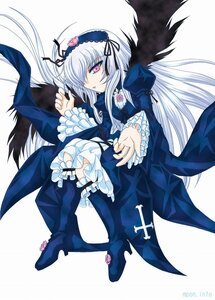 Rating: Safe Score: 0 Tags: 1girl black_wings boots dress flower frilled_sleeves frills full_body hairband image knee_boots lolita_hairband long_hair long_sleeves looking_at_viewer pink_eyes ribbon rose silver_hair solo suigintou wings User: admin