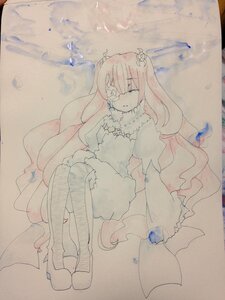 Rating: Safe Score: 0 Tags: 1girl boots dress flower hair_ornament image kirakishou long_hair photo pink_hair sitting solo traditional_media watercolor_(medium) User: admin